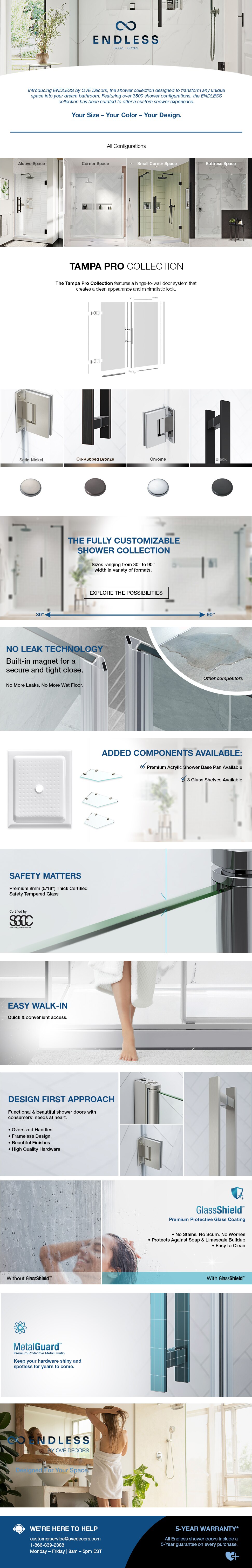 OVE Decors TampaPro 60 in. L x 34 in. W x 72 in. H Alcove Shower Kit w